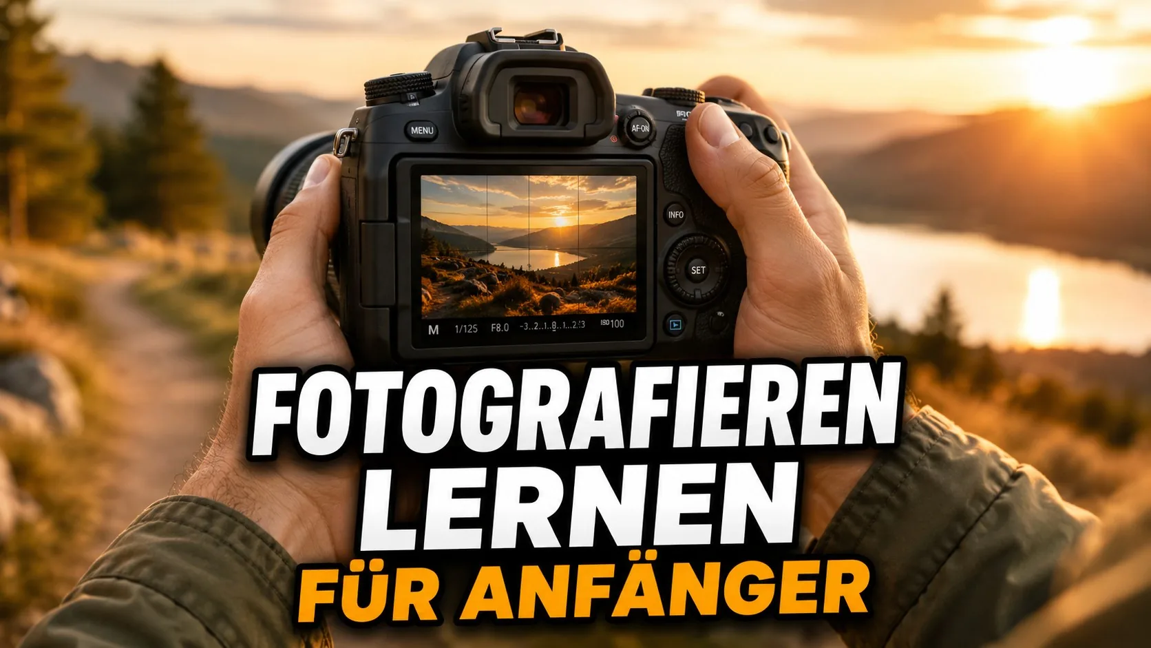 Fotografieren lernen für Anfänger – Kamera in der Hand bei Sonnenuntergang